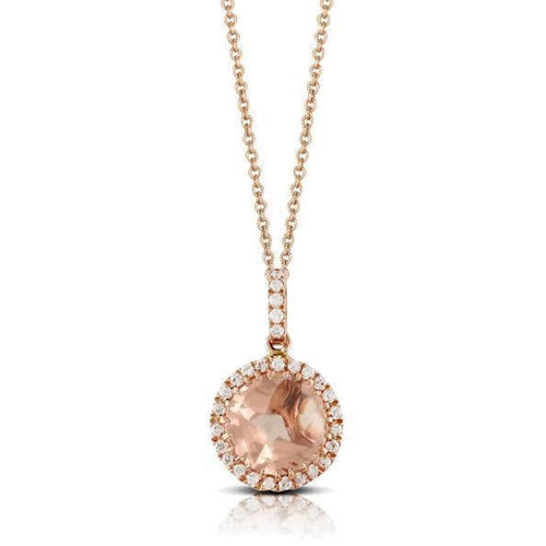 Doves Jewelry - 18KT Rose Gold Faceted Round Morganite Necklace with Diamond Halo | Manfredi Jewels