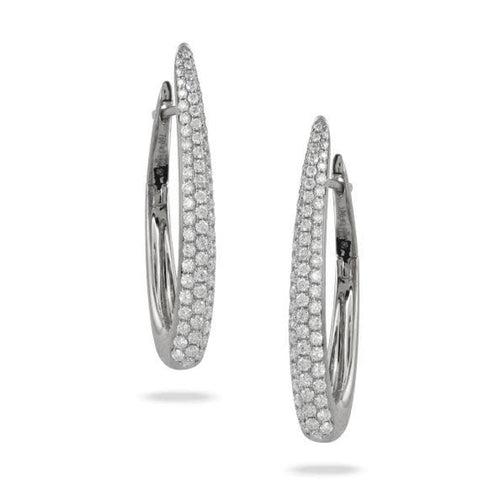 Doves Jewelry - 18KT White Gold Diamond Pave Elongated Hoop Earrings | Manfredi Jewels