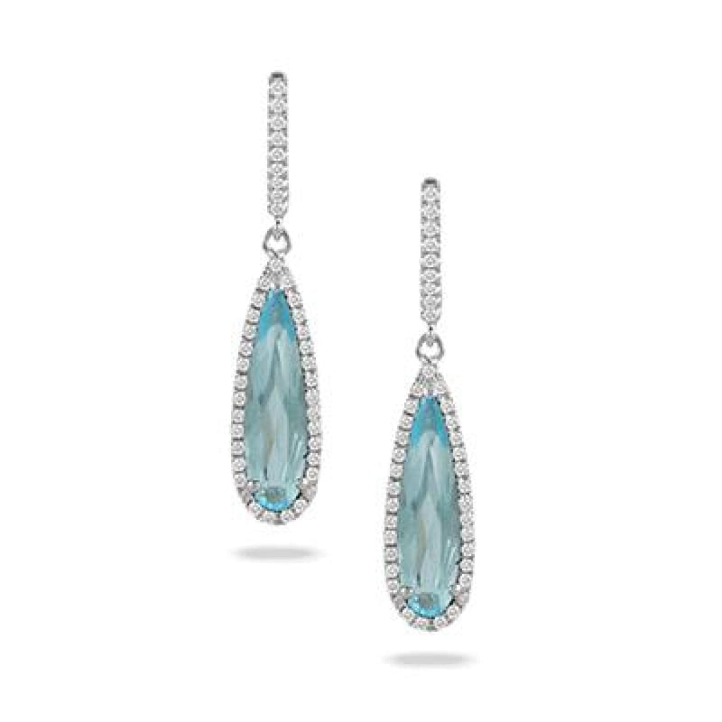 Doves Jewelry - 18KT WHITE GOLD ELONGATED PEAR SHAPED BLUE TOPAZ & DIAMONDS DROP EARRINGS | Manfredi Jewels