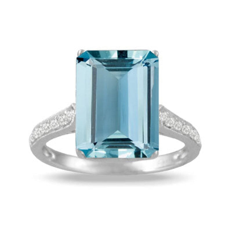 Doves Jewelry - 18KT WHITE GOLD EMERALD CUT AQUAMARINE RING | Manfredi Jewels