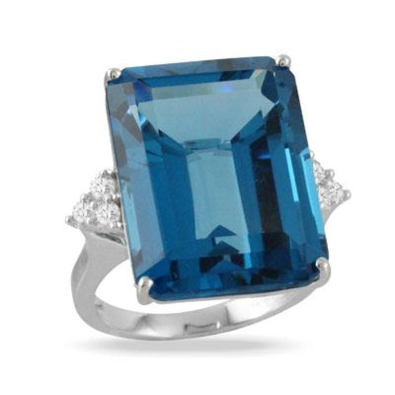 Doves Jewelry - 18KT WHITE GOLD EMERALD CUT LONDON BLUE TOPAZ RING | Manfredi Jewels
