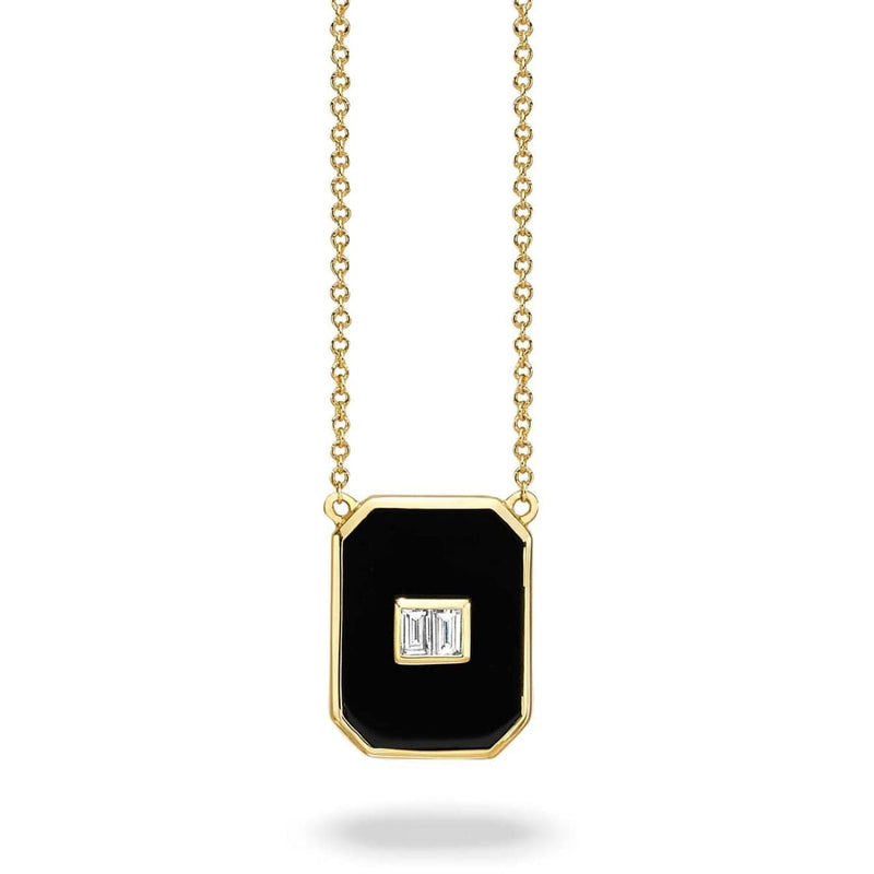 Doves Jewelry - 18KT Yellow Gold Black Onyx and Diamond Necklace | Manfredi Jewels