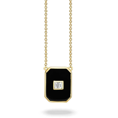 18KT Yellow Gold Black Onyx and Diamond Necklace