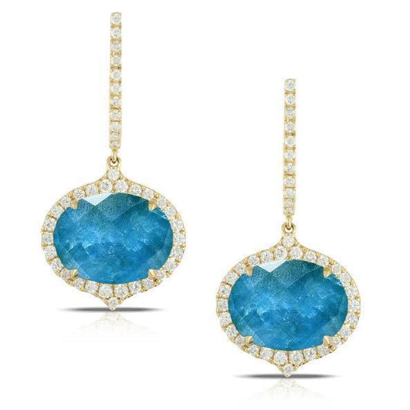 Doves Jewelry - 18KT Yellow Gold Clear Quartz & Apetite Drop Earrings with Diamond Halo | Manfredi Jewels