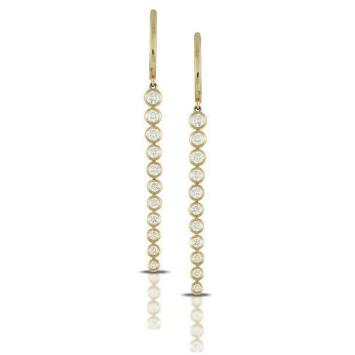 Doves Jewelry - 18KT Yellow Gold Diamond Bezel Set straight Line Drop Earrings with Diamonds | Manfredi Jewels