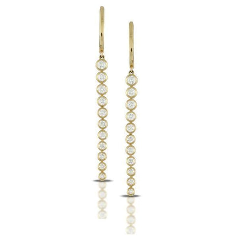 18KT Yellow Gold Diamond Bezel Set straight Line Drop Earrings with Diamonds