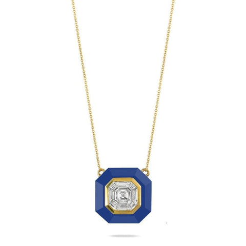 18KT Yellow Gold Lapis and Diamond Necklace