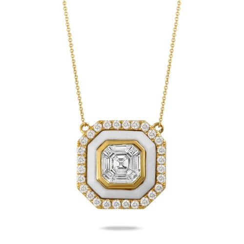 Doves Jewelry - 18KT Yellow Gold White Agate and Diamond Necklace | Manfredi Jewels