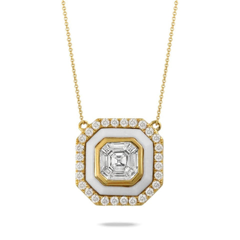 18KT Yellow Gold White Agate and Diamond Necklace