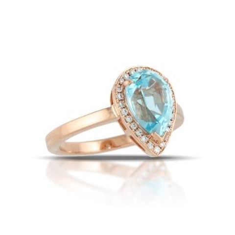 LITTLE BIRD BRIDAL 18K WHITE GOLD DIAMOND RING WITH LIGHT BLUE TOPAZ CENTER