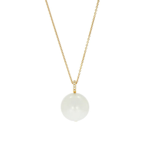 Estate Jewelry - 12mm White Akoya Cultured Pearl with Diamond necklace | Manfredi Jewels