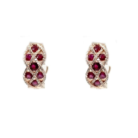 14K Rose Gold Diamond and Ruby Earrings