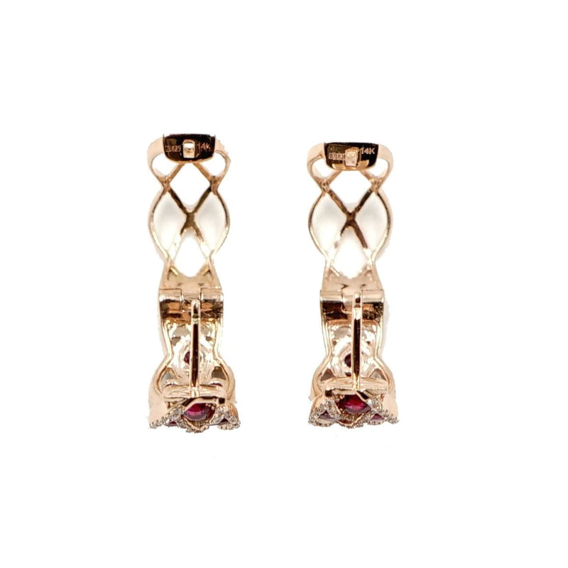 Estate Jewelry - 14K Rose Gold Diamond and Ruby Earrings | Manfredi Jewels