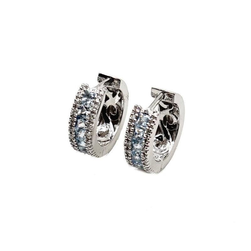 Estate Jewelry Estate Jewelry - 14K White Gold Diamond and Blue Topaz Hoop Earrings | Manfredi Jewels