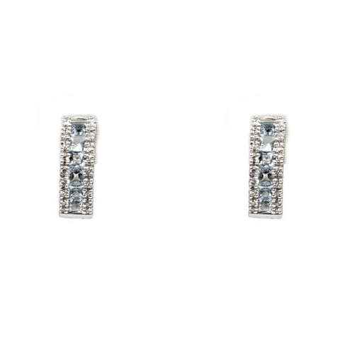 Estate Jewelry - 14K White Gold Diamond and Blue Topaz Hoop Earrings | Manfredi Jewels