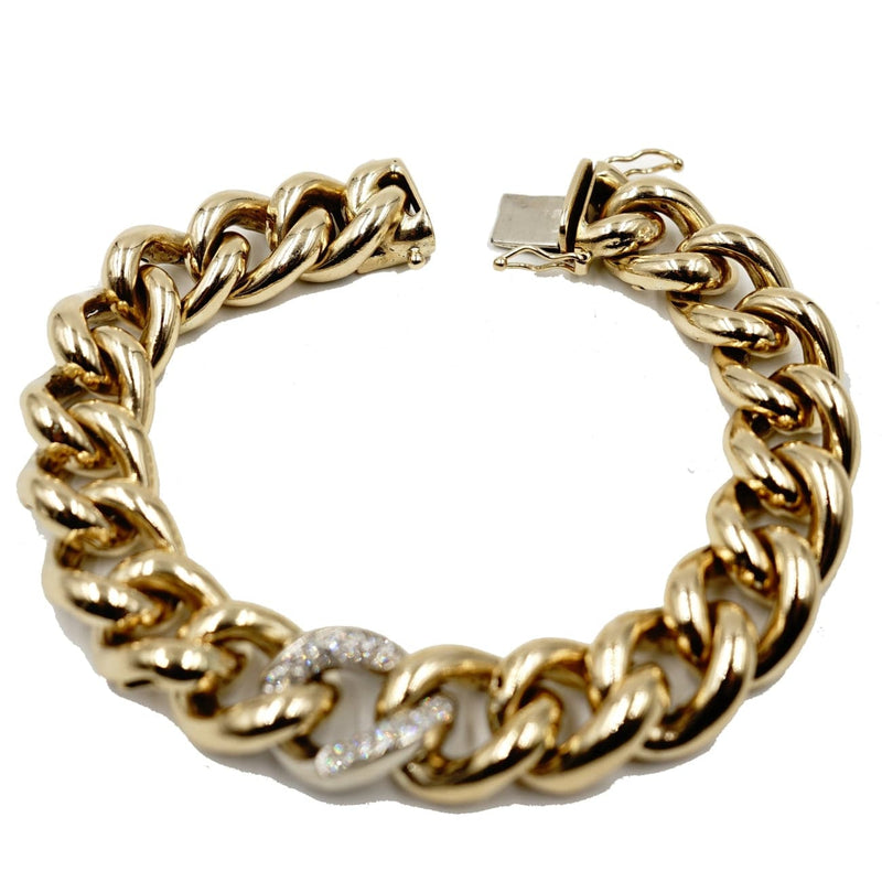 Estate Jewelry - 14K YELLOW GOLD CURB CHAIN DIAMOND BRACELET | Manfredi Jewels