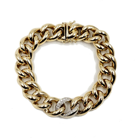 14K YELLOW GOLD CURB CHAIN DIAMOND BRACELET