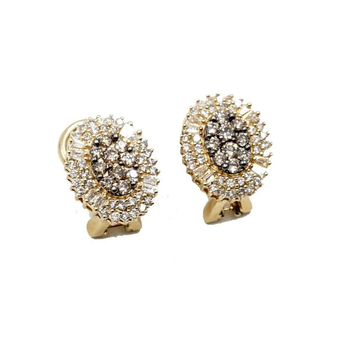 Estate Jewelry - 14K Yellow Gold Diamond Oval Earrings | Manfredi Jewels