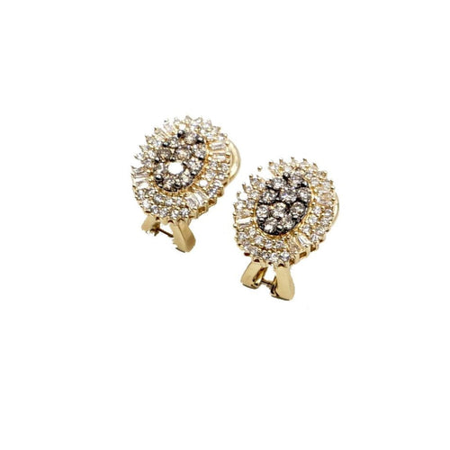 Estate Jewelry - 14K Yellow Gold Diamond Oval Earrings | Manfredi Jewels
