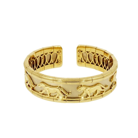 18 Karat White and Yellow Gold Solid Panther Cuff Bracelet