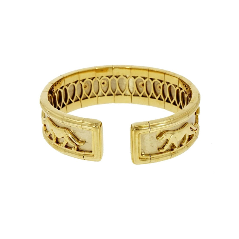 Estate Jewelry - 18 Karat White and Yellow Gold Solid Panther Cuff Bracelet | Manfredi Jewels