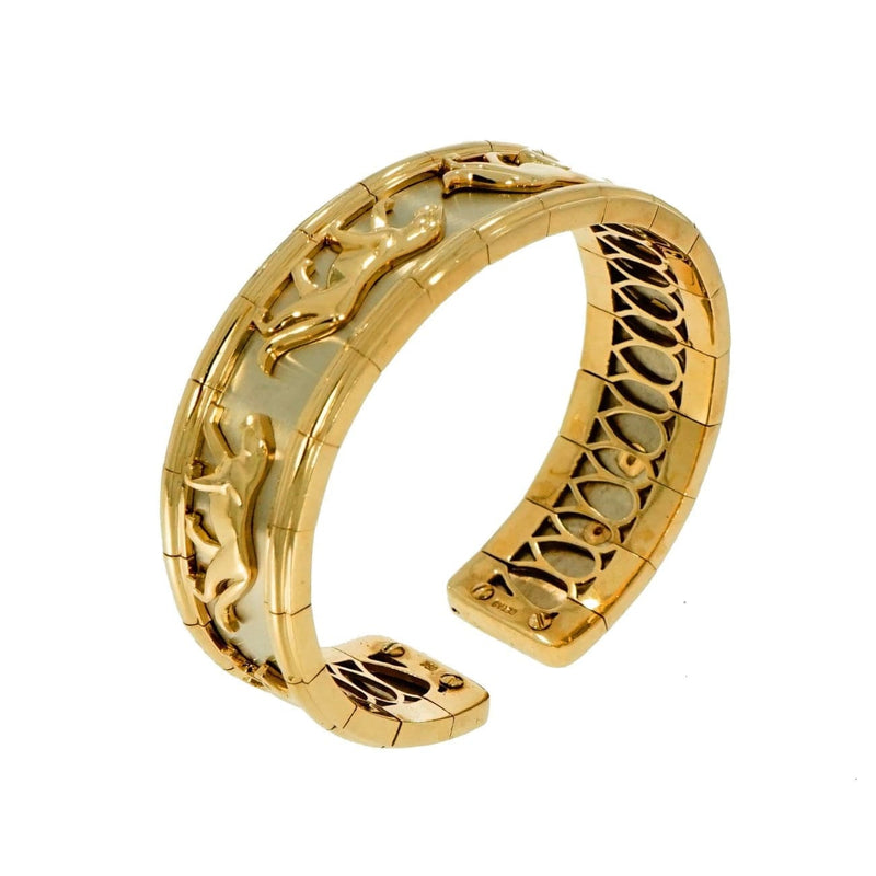 Estate Jewelry - 18 Karat White and Yellow Gold Solid Panther Cuff Bracelet | Manfredi Jewels