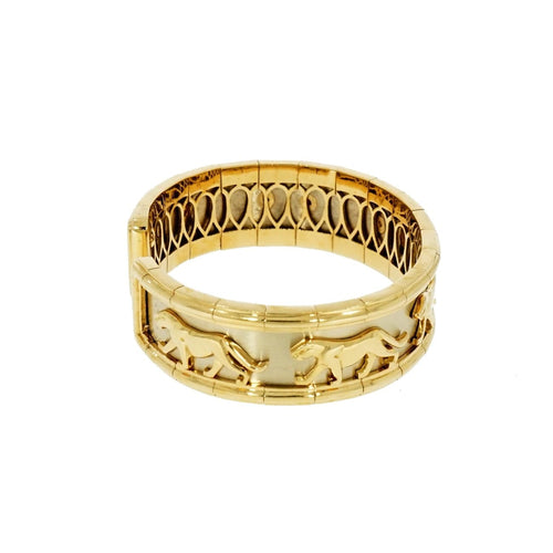 Estate Jewelry - 18 Karat White and Yellow Gold Solid Panther Cuff Bracelet | Manfredi Jewels