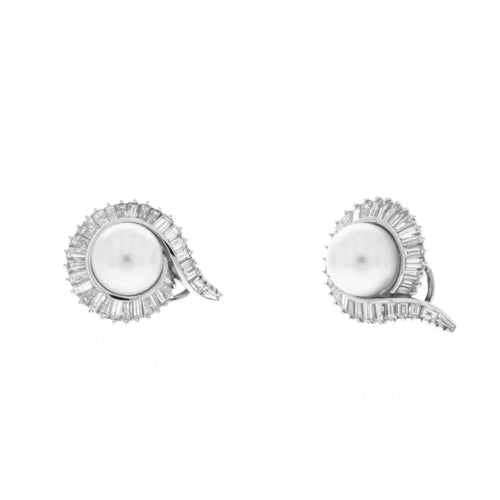 Estate Jewelry - 18K White Gold Diamond and Pearl Earrings | Manfredi Jewels