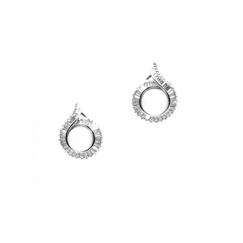 Estate Jewelry - 18K White Gold Diamond and Pearl Earrings | Manfredi Jewels