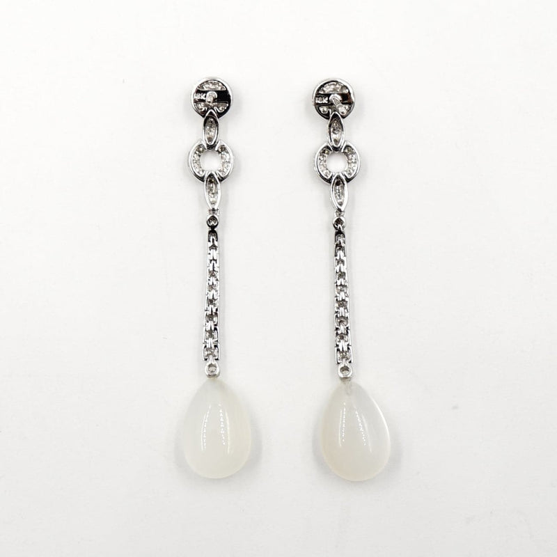 Estate Jewelry Estate Jewelry - 18K White Gold Diamond Art Deco Moonstone Drop Earrings | Manfredi Jewels