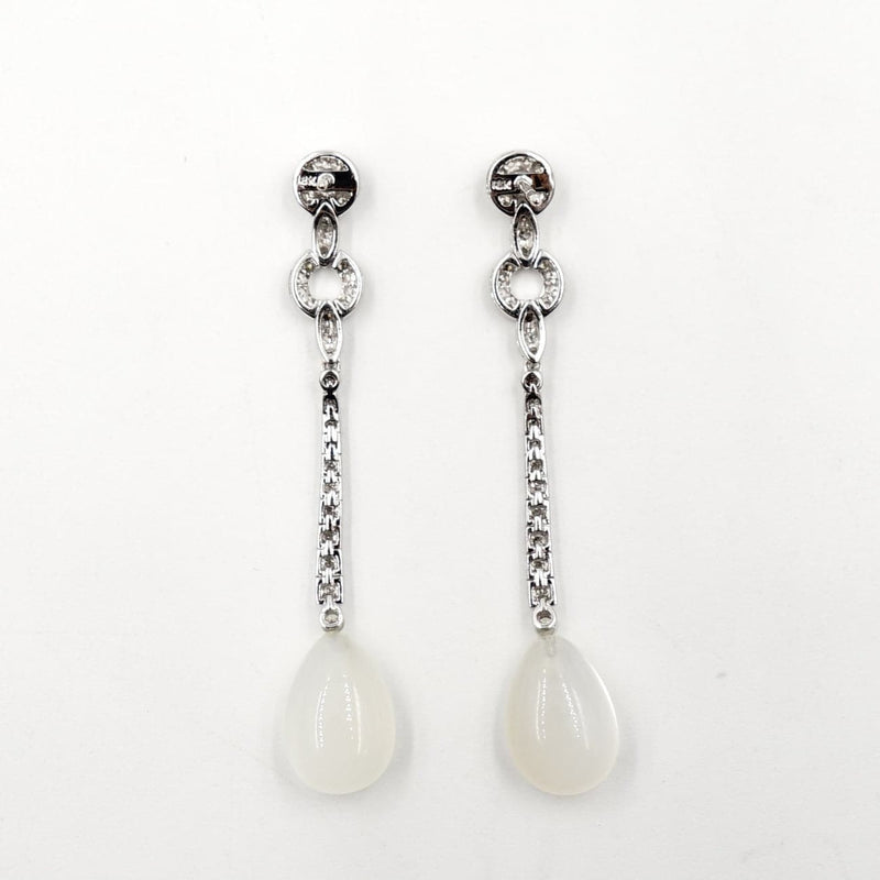 Estate Jewelry Estate Jewelry - 18K White Gold Diamond Art Deco Moonstone Drop Earrings | Manfredi Jewels