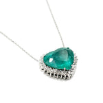 Estate Jewelry - 18k White Gold Heart Shaped Emerald Pendant | Manfredi Jewels