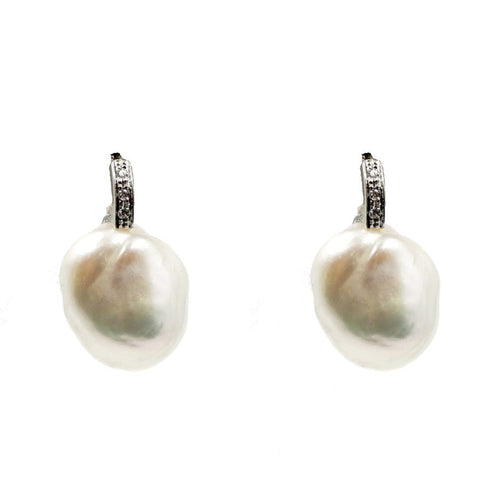 Estate Jewelry - 18K White Gold Pearl and Diamond Earrings | Manfredi Jewels
