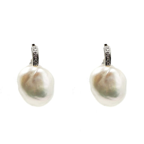 18K White Gold Pearl and Diamond Earrings