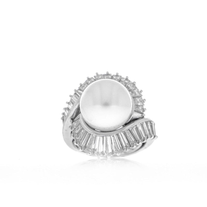 Estate Jewelry - 18K White Gold Pearl and Diamonds Ring | Manfredi Jewels