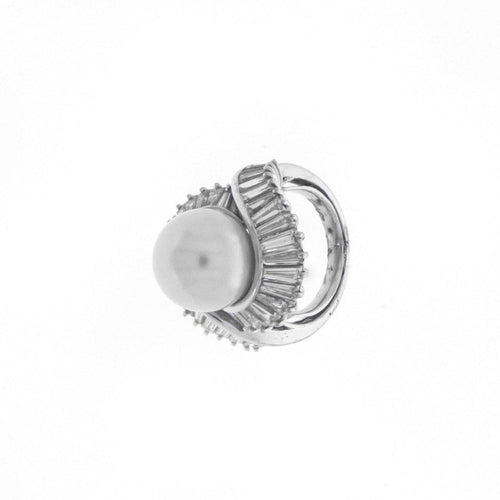 Estate Jewelry - 18K White Gold Pearl and Diamonds Ring | Manfredi Jewels
