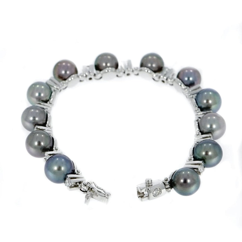 Estate Jewelry - 18K White Gold Pearls & Diamond Bracelet | Manfredi Jewels
