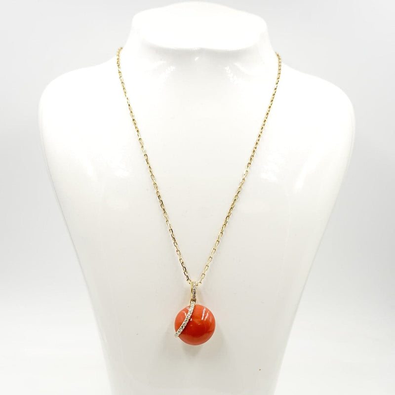 Estate Jewelry - 18K Yellow Gold Coral Diamond Necklace | Manfredi Jewels