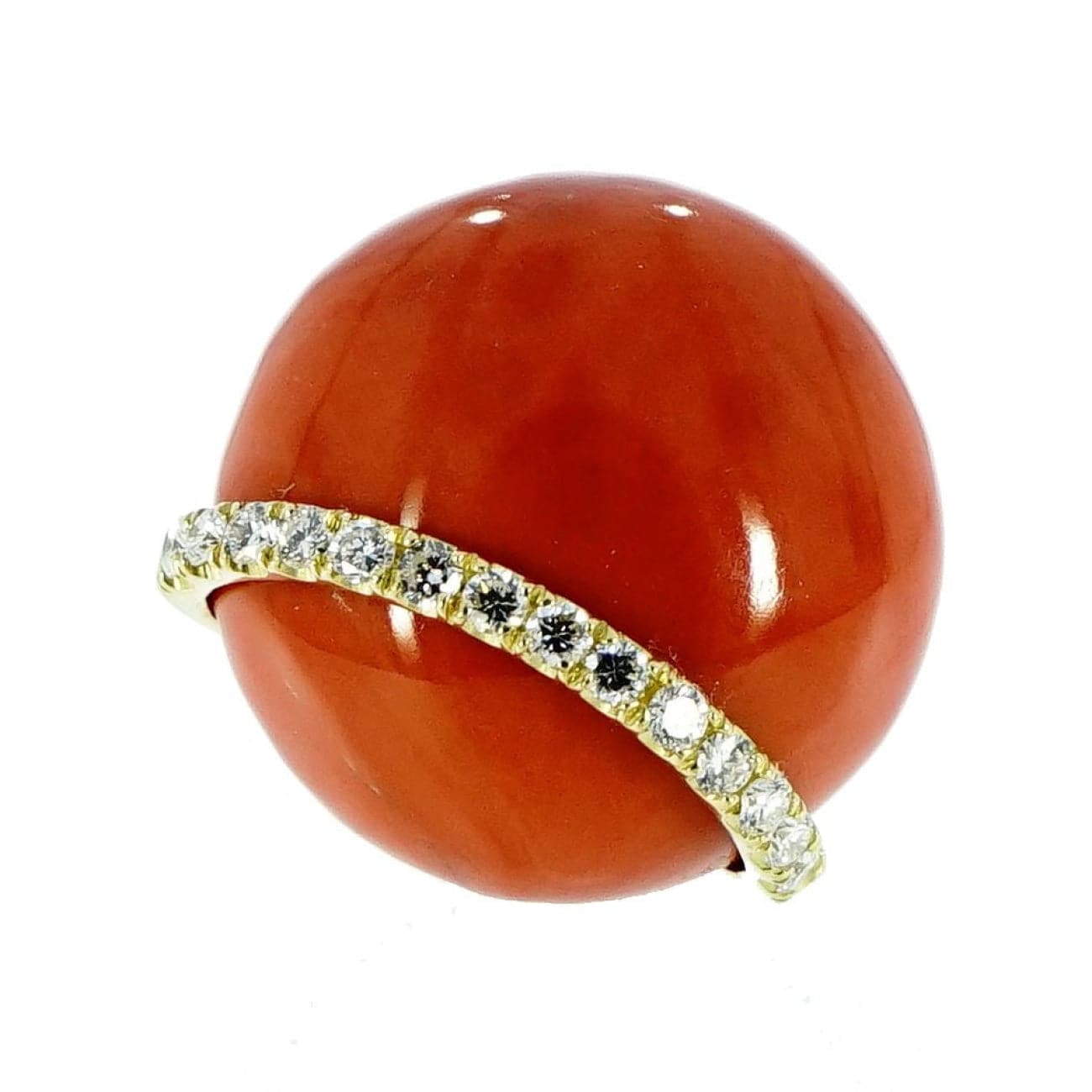Estate Jewelry 18k Yellow Gold Coral Diamond Ring Estate Jewelry