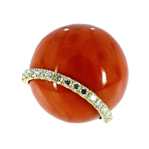 Estate Jewelry - 18K Yellow Gold Coral Diamond Ring | Manfredi Jewels