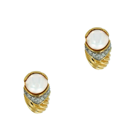 18K Yellow Gold Cultured Pearl & Diamond Earrings
