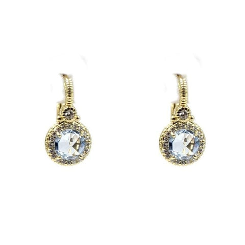 18K Yellow Gold Diamond and Blue Topaz Earrings