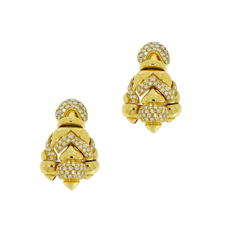 18k Yellow Gold & Diamond pave Drop Earrings