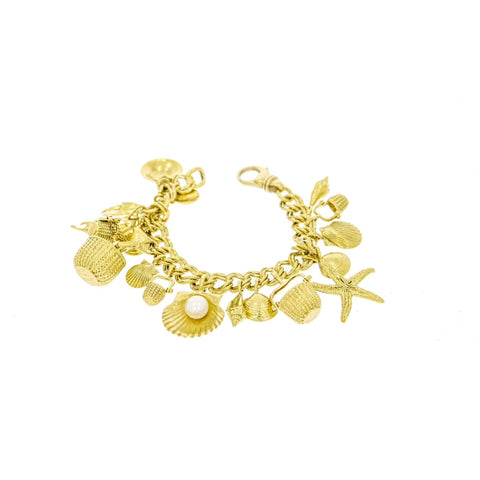 18K Yellow Gold Diana Kim England Charm Bracelet with 18 charms