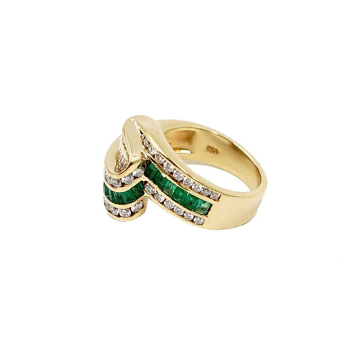 Estate Jewelry - 18K Yellow Gold Emerald and Diamond Ring | Manfredi Jewels