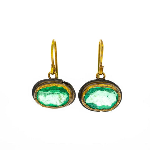 18K Yellow Gold Emerald Earrings