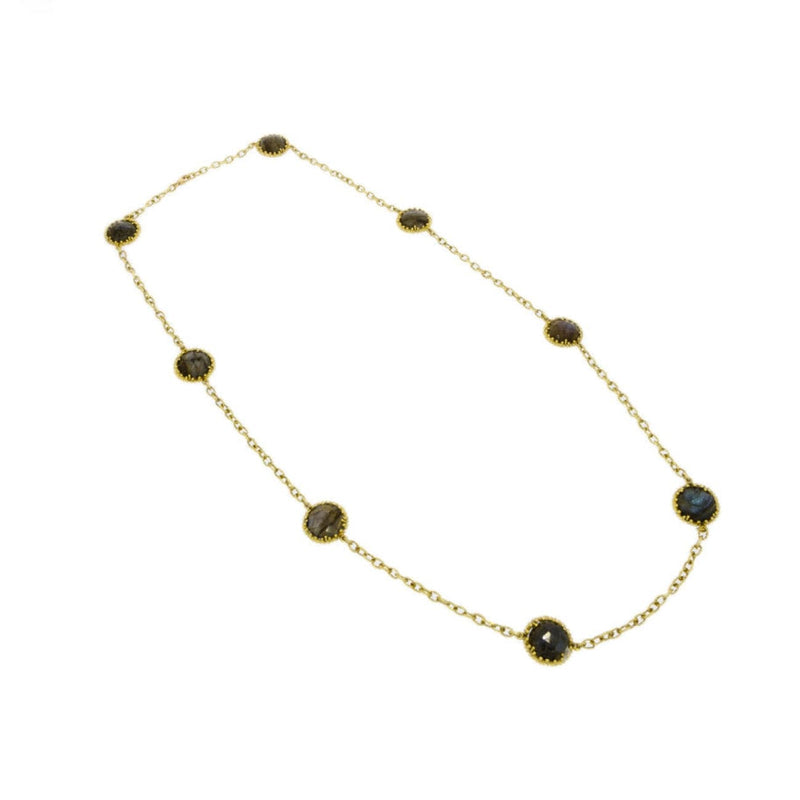 Estate Jewelry - 18K Yellow Gold Round Labradorite Long Necklace | Manfredi Jewels