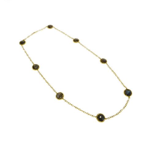 18K Yellow Gold Round Labradorite Long Necklace
