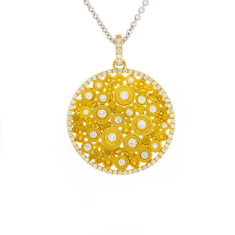 18K Yellow Gold Round Medal with Diamonds Pendant