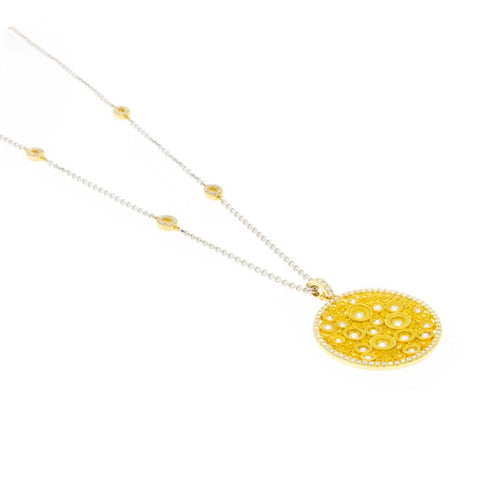 Estate Jewelry - 18K Yellow Gold Round Medal with Diamonds Pendant | Manfredi Jewels